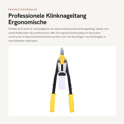 Dailygoods - Professionele Klinknageltang - Ergonomische Greep - Duurzaam en Sterk - Handnietmachine - Inclusief 5 Mondstukken - Voor Diverse Klinknagels