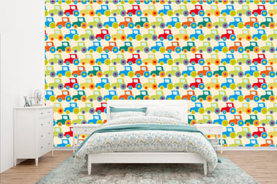 Behang - Fotobehang Patronen - Trekker - Kleuren - Jongetje - Jongens - Kinderen - Kids - Breedte 385 cm x hoogte 240 cm
