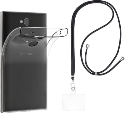 Set met hoesje en nekband voor sony xperia l2 - Flexibele, transparante TPU-bescherming, verstelbare universele nekband voor mobiele telefoons, zwarte nekband, transparante draagriem van Phonillico®