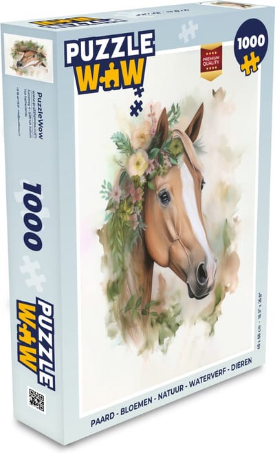Puzzel Paard - Bloemen - Natuur - Waterverf - Dieren - Legpuzzel - Puzzel 1000 stukjes volwassenen