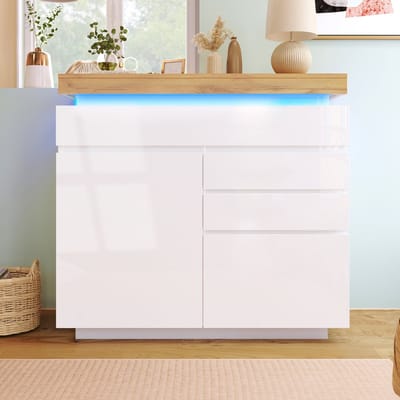REDOM Dressoir - 2 Deuren en 3 Lades - Modern - Woonkamer of Slaapkamer - Spaanplaat en MDF - Wit - 115 × 110 × 39 cm