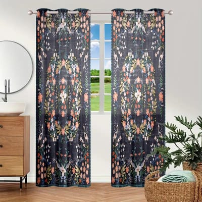 2 stuks, retro en levendige bloemen luxe landschap gordijnen - semi verduisterend - woonkamer, slaapkamer, huisdecoratie W150CM H166CM&Grommet Top gray