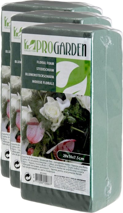 Steekschuim / oase - 3x stuks - nat - rechthoekig - groen - 20 x 10 x 7 cm - bloemstukken maken