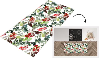 Keukenloper - Loper keuken - Planten - Waterverf - Bessen - 120x50 cm - Keukenloper vinyl