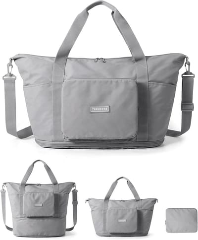 Vouwbare Reistas voor Vrouwen, 27 L (tot 40 Liter), Sporttas, Waterdichte Duffle Bag voor Reizen en Training, Grijs