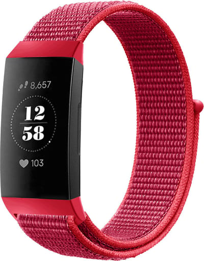 Strap-it Nylon bandje - geschikt voor Fitbit Charge 3 / Fitbit Charge 4 - rood