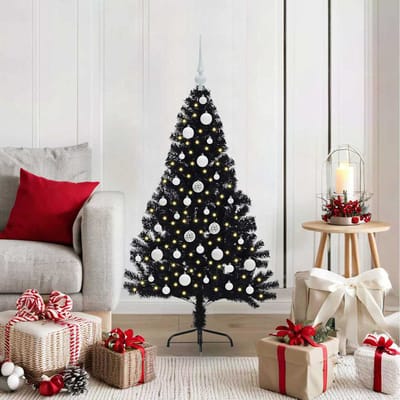 vidaXL Kunstmatig Voorverlicht Kerstboom met 150 LED Zwart 120 cm PVC