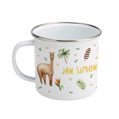 World of Mies emaille mok met naam - Cheetah alpaca flamingo / papegaai - Gepersonaliseerde drinkbeker - kraamcadeau - Dieren in aquarel - Geschilderd door Mies