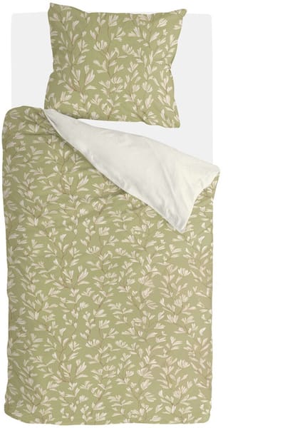 Walra Dekbedovertrek Blooming Grace - 140x220 - 70% gerecycled Katoen (GRS) / 30% Katoen (BCI) - Groen / Wit
