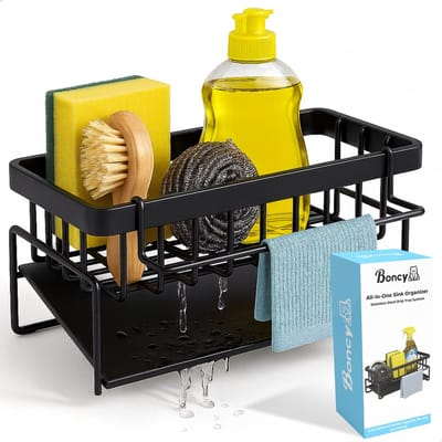 Boncy® Premium Vaatdoekhouder - Aanrecht Organiser - Gootsteen Organizer - Spons & Vaatdoek houder - RVS Sponshouder Rek - Gootsteenorganisers Aanrechtorganizer Aanrechtbakje