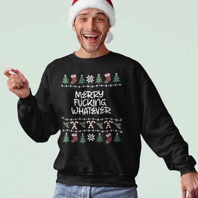 Foute Kersttrui - Kleur Zwart - Merry Fucking Whatever - Maat XS - Uniseks Pasvorm - Kerstkleding voor Dames & Heren