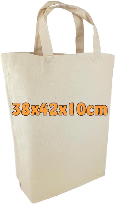 Robuuste Jute Tas en Canvas Draagtas - 38x42x10 cm - Onbedrukt - Met Vouwen en Korte Handvatten