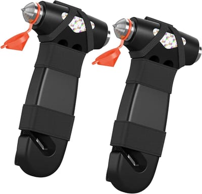 Autoveiligheidshamers - 2-pack zwart 3-in-1 nooduitganggereedschap - Met ruitenbreker en gordelsnijder - Geschikt voor nooduitgangen in auto's, kantoren, huizen, enz.