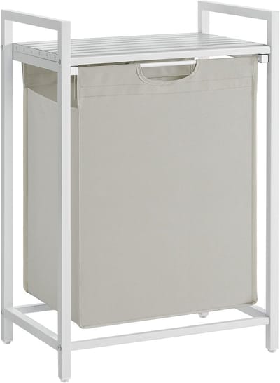 Wasmand, vuilewasmand, met opbergrek en uitschuifbare afneembare waszak, stevig en duurzaam metalen frame, grote capaciteit van 65 liter, geschikt voor wasruimte, slaapkamer en badkamer, 50 x 33 x 72cm, Wit