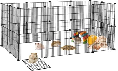 NAIZY buitenverblijf speelren speelren 142x72x72cm puppyren zwart kleine dierenverblijf 35x35cm per stuk vrije uitloopverblijf DIY uitbreidbare kleine dierenkooi konijn caviaverblijf, 24 stuks