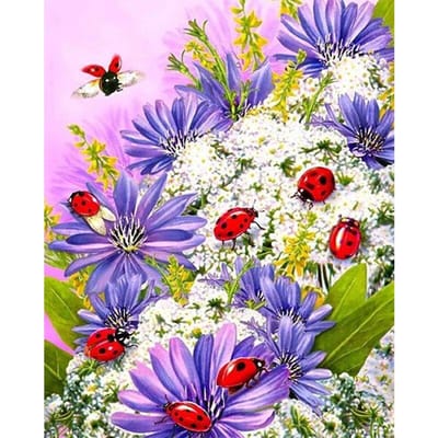 DIY 5D Volledige Diamantschildering Lieveheersbeestje Chrysant Kruissteekset Diamantborduurwerk 20X30CM blue