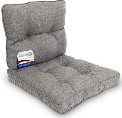 Beautissu Set Outdoor Lounge Kussens Buiten – Zitkussen 50x50 cm & Rugkussen 50x40 cm – Vuil- en Waterafstotend Loungekussen voor Tuinmeubelen en Rotan Lichtgrijs – BeauFlair