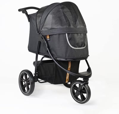 Aurixi® Luxe Hondenbuggy Grote Hond – Hondenkar Tot 32 kg - inklapbaar – Buggy Met Opbergmand voor Boodschappen - Hondenwagen - Wandelwagen Grote opslagruimte – Verstelbaar - Zwart- ‎106cm x 105cm x 64cm