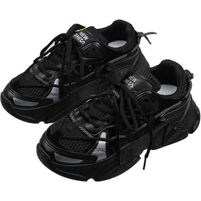 Baskets Chunky Femmes Plateforme Réfléchissantes Chaussures Décontractées de Haute Qualité Féminines Respirantes Mode Polyvalentes Chaussures de Couple Grande Taille 39 noir