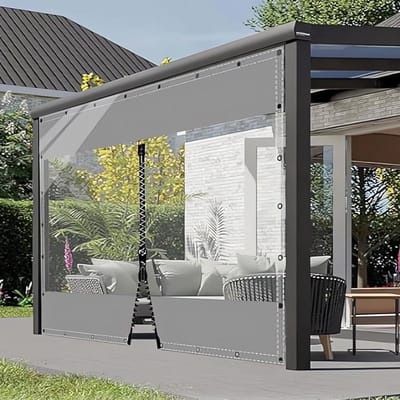 Outdoor Gordijn - Zeil met Ringen - Terras Beschermen - Waterdicht PVC Materiaal - 32m x 38m - Grijs met Ritssluiting