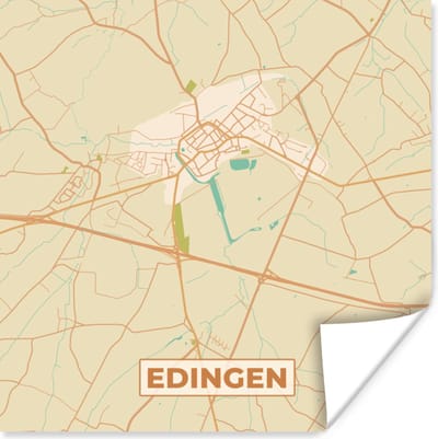 Poster Vintage - Plattegrond - Stadskaart - Edingen - Kaart - 100x100 cm XXL