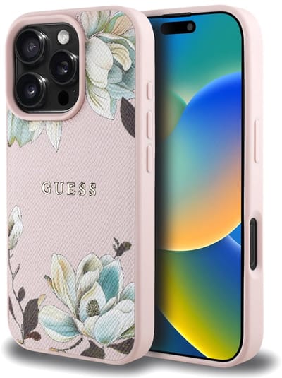 Guess telefoonhoesje voor iPhone 16 Pro Max - getextureerd PU - Roze