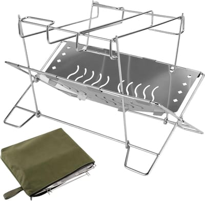 Kampvuur Statief - Vuurkorf Houder - Buiten Koken - Anti-Vervorming Frame - 33x19x14 cm - Zilver