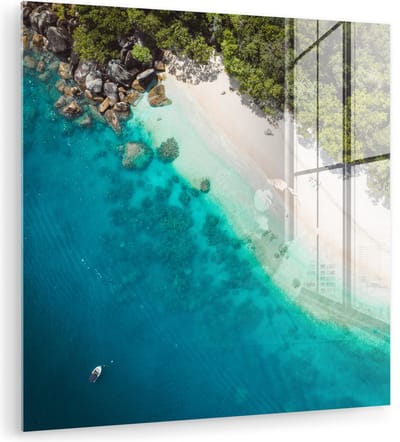 MuchoWow® Glasschilderij 90x90 cm - Schilderij acrylglas - Strand - Stenen - Australië - Foto op glas - Muurdecoratie woonkamer - Wanddecoratie slaapkamer - Schilderijen
