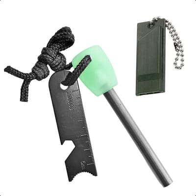 Ever Trex Magnesium Vuurstarter Met Noodfluitje - Glow In The Dark Groen - Vuursteen En Strijker - Survival Kit - Noodpakket - 1 Set