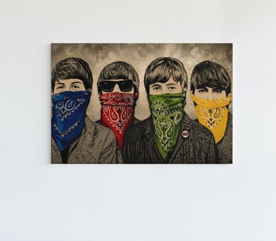 Canvas Schilderij - Banksy - Beatles Bandanas - 60x40x2 cm