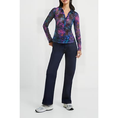 French Connection Toni Mesh Gabriela Top Blue Depths Maat: S | Blouses Outlet | Dames | Blauw
