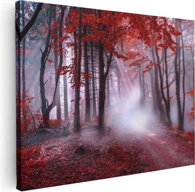 Artaza Canvas Schilderij Herfstbos - 40x30 cm - Klein - Wanddecoratie Landschap - Muurdecoratie Mist - Schilderijen Op Canvas