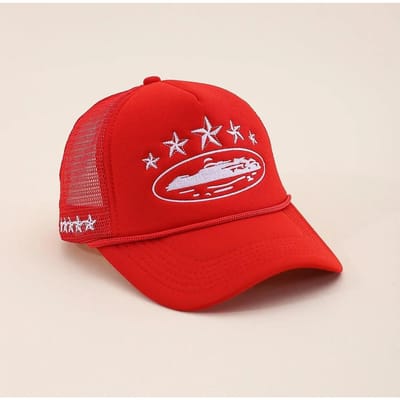 Letter Borduur Baseball Petten Nieuw Unisex Hip Hop Ademend Persoonlijk Zonnescherm Gaas Veelzijdig Straat Mode Trucker Petten 55-60cm red