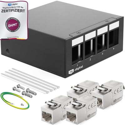 Patchpaneel 4 Poorts CAT6a STP RJ45 Keystone Module, 1HE, 10 Gbps