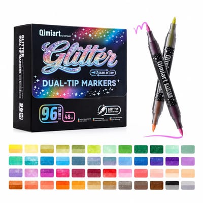 Dubbele glitter acrylstiften 48 stuks 96 kleuren meerdere puntformaten voor journaling en DIY in geschenkdoos