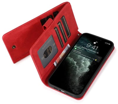 Zacht Leren geschikt voor iPhone 13 Pro Wallet Hoesje - rood