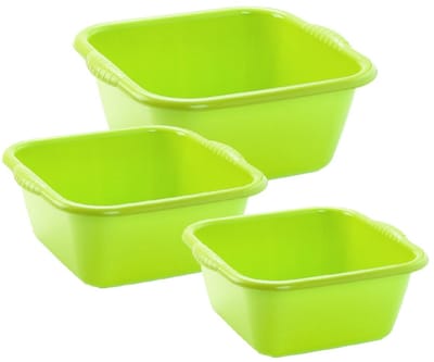 Plasticforte 3x huishoud teilen set - afwasbak - kunststof - 6-10-15 liter - groen - schoonmaken