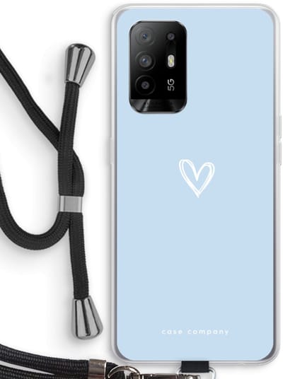 Case Company® - Hoesje met koord geschikt voor Oppo A94 5G hoesje met Koord - Klein Hart Blauw - Telefoonhoesje met Zwart Koord - Bescherming aan alle Kanten en Over de Schermrand