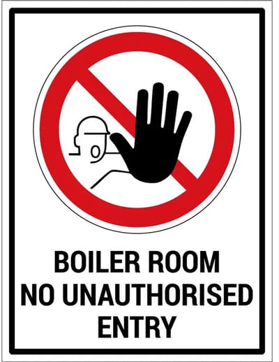 Boiler room no unauthorised entry sticker met tekst | 20 x 15 cm