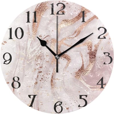 Grote wandklok rose goud marmer 25 cm - Stille analoge klok voor woonkamer, keuken en slaapkamer