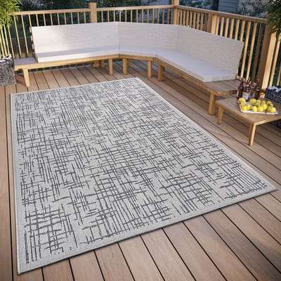 Vloerkleed voor Binnen en Buiten - Weerbestendig, Modern Patroon, Waterdicht en Robuust Tapijt voor Tuin, Balkon en Terras, Beige Grijs, 115 x 170 cm