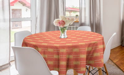 ABAKUHAUS Afrikaans ronde tafelkleed, cirkelvormige tafelkleedhoes voor keukendecoratie in de eetkamer, 150 cm, koraal en abrikoos