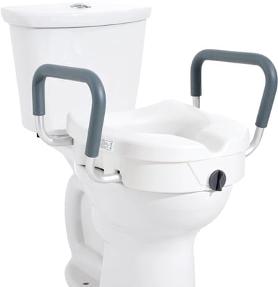 Verhoogde toiletbril - Toiletverhoger met armsteunen - Ondersteuning bij toiletgang - Verstelbare armleuningen - 12.7 cm hoger - Wit en grijs
