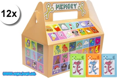 Menubox memo spel dieren + schuifpuzzel draak - set van 12 stuks - traktatie uitdeel doosje kinderfeestje