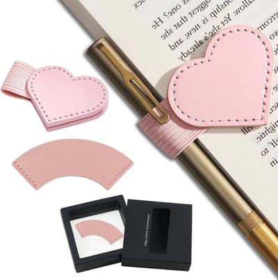 Dailygoods - Set met 1 penlus in hartvorm en 1 bladwijzer lederen penhouder notitieboek en lederen bladwijzer boek accessoires voor kantoren, scholen en privéhuishoudens als geschenk pen lus