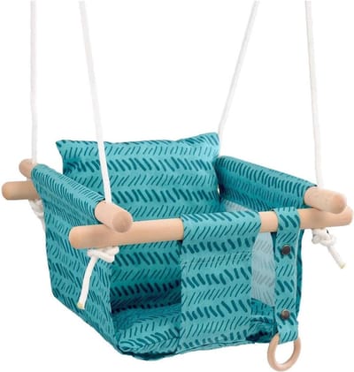 Babyschommelstoel - Hangmat kinderstoel - Binnen en buiten spelen - Zacht katoenen canvas - 150 lbs belasting - Blauw