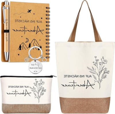 Farewell Gift voor Collega's: Jute Toilettas, Notitieboek, Sleutelhanger en Balpen voor Verjaardag, Kerst en Afscheid