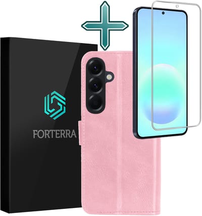 Hoesje Met Screenprotector - Geschikt voor Samsung Galaxy A57 - Luxe Pasjeshouder - Flipcase - Bookcase Portemonee - Flip Case - Kunstleer Book Case - Book Cover - Walletcase - Portemonneehoes - Lichtroze