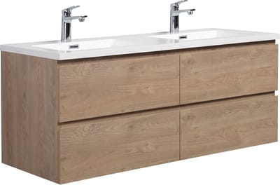 Badplaats Badkamermeubel Set Angela 140 cm – Kastanje Eiken – Badmeubel met Wastafel