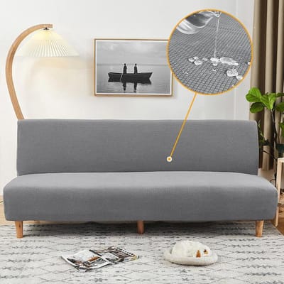 Levivel imperméable élastique plaine housse de canapé Strech sans bras housses de canapé housse de canapé pour salon protecteur 1/2/3/4 places X (120-155cm) gris clair